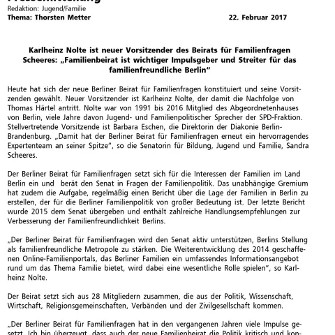 Familienbeirat Pressemitteilung